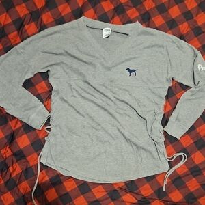 PINK Gray Long Sleeve Top